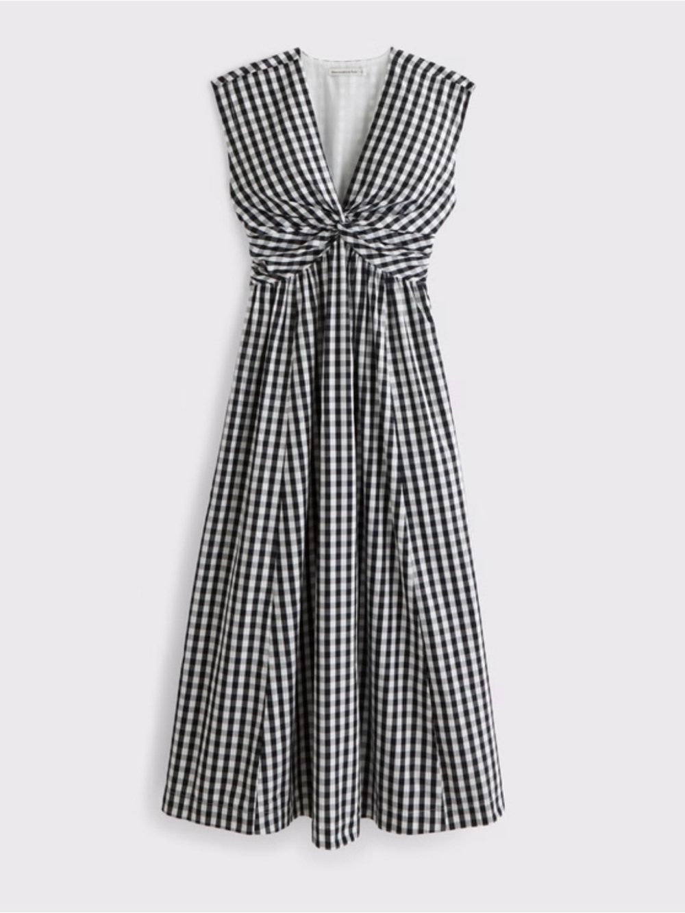 Abercrombie & Fitch Black and White Gingham Knot-Front Maxi Dress
